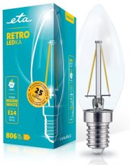 E14 6W LED filament svíčka teplá bílá